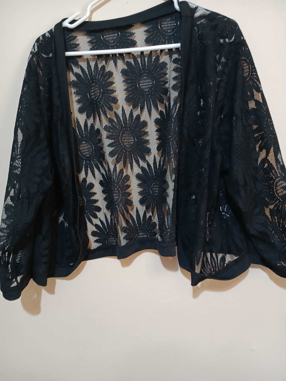 SHEIN Black Floral Lace Open-Front Tunic